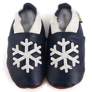Snowflake Soft Sole Blue Leather Baby Shoes