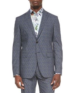 Etro Micro Medallion Print Suit Jacket, Blue Green