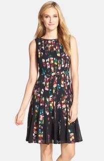 Adrianna Papell Fractured Floral Print Fit & Flare Dress