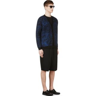Christopher Kane Black & Blue Printed Knit Cardigan