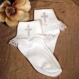 Little Things Mean A Lot Newborn Baby White Socks Anklet Cross Lace