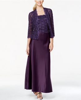 Alex Evenings Sequin Lace Satin Gown and Jacket   Dresses   Women