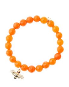 Sydney Evan 8mm Faceted Orange Agate Beaded Bracelet with 14k Gold/Diamond Bee Charm (Made to Order)