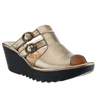 FLY London Slide Wedge Sandals with Buckle Details   Yawe —