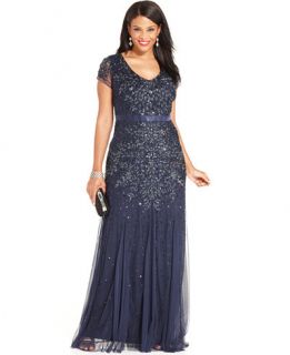 Adrianna Papell Plus Size Cap Sleeve Embellished Gown   Dresses