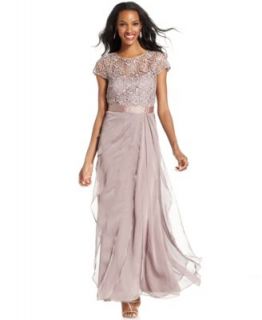 Adrianna Papell Cap Sleeve Lace Tiered Gown