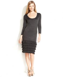 Calvin Klein Dress, Three Quarter Sleeve Fringe Paneled Sweater