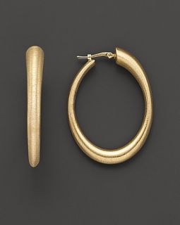 14K Gold Medium Oval Matte Hoop Earrings with Satin Finish