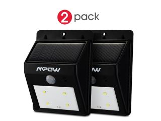 Mpow Solar Powered Wireless LED Security Motion Sensor Detector Activated for Patio, Deck, Yard, Garden, Home, Driveway, Stairs, Outside.(2 Packs) 