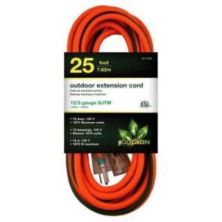 Power By Go Green 25 ft. 12/3 SJTW Extension Cord   Orange with Lighted Green Ends GG 14025