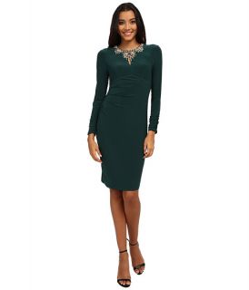 Vince Camuto Long Sleeve Jersey Dress W Center Front Keyhole Beading Green