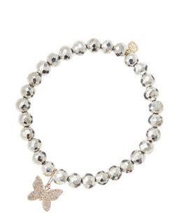 Sydney Evan Silver Pyrite Beaded Bracelet with 14k Gold/Diamond Small Butterfly Charm (Made to Order)