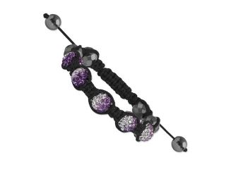 10mm Hematite and Clear, Pink & Purple Crystal Beads Black Cord Shamballa Bracelet 