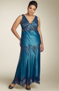 Adrianna Papell Evening Sequin & Bead Overlay Dress (Plus)