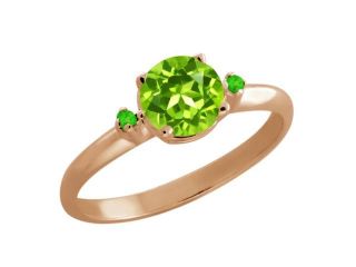 0.92 Ct Round Green Peridot Rose Gold Plated Sterling Silver Ring 