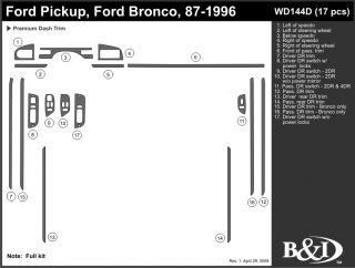 1992 1996 Ford F 150 Wood Dash Kits   B&I WD144D DCF   B&I Dash Kits