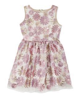 Charabia Sleeveless Sequined Floral Dress, Pink/Gold, Sizes 10 12