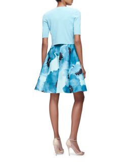 Lela Rose Short Sleeve Open Front Cardigan & Sleeveless Floral Print A Line Dress