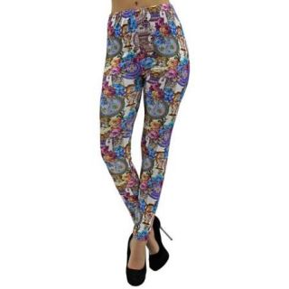 Luxury Divas Bright Blue Colorful Floral Imperial Stretchy Footless Legging Tights