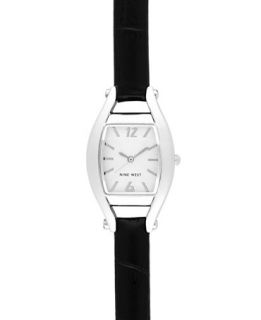 Nine West Watch, Womens Black Leather Strap NW 1227SVBK   Watches