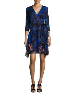 Diane von Furstenberg Rivieria 3/4 Sleeve Printed Chiffon Wrap Dress
