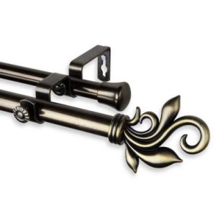 Rod Desyne 28 in.   48 in. Telescoping Double Curtain Rod Kit in Antique Brass with Delilah Finial 4774 284