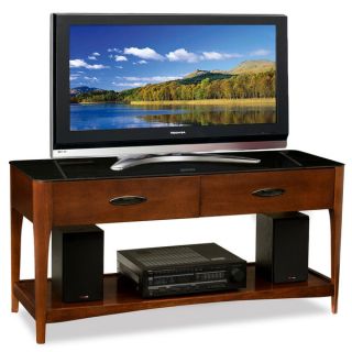50 inch Chestnut Finish Wood TV Console with Black Glass Top