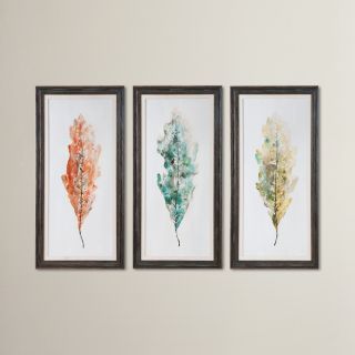 Tricolor Leaves Abstract Art 3 Piece Framed Original Painting Set by