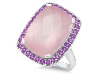 Rose Quartz and Purple Amethyst Cocktail Ring Sterling Silver (16.64ct)