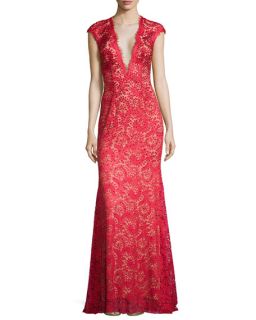 Jovani Deep V Illusion Beaded Lace Gown