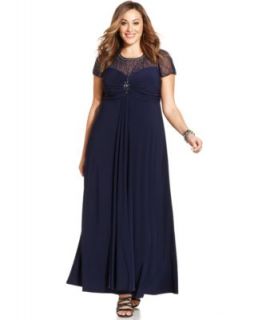 Patra Plus Size Illusion Panel Beaded Gown