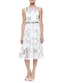 Milly Sleeveless Cubist Pleated Dress