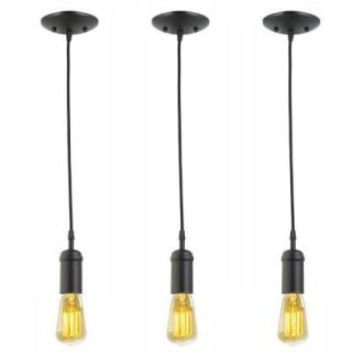 Globe Electric 1 Light Black Vintage Pendant with Black Woven Fabric Cord with Adjustable Upto 60 in. (Pack of 3) 65205