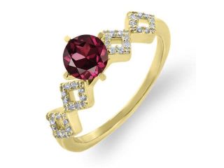 1.42 Ct Round Red Rhodolite Garnet 18K Yellow Gold Plated Silver Ring 