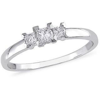1/4 Carat T.W. Princess Cut Three Stone Diamond Engagement Ring in 10kt White Gold