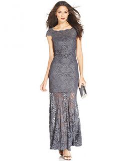 Nightway Illusion Glitter Lace Mermaid Gown   Dresses   Women