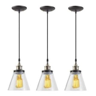 Globe Electric 1 Light Black Vintage Edison Hanging Glass Pendant with Antique Brass and Black Cord (Pack of 3) 65207