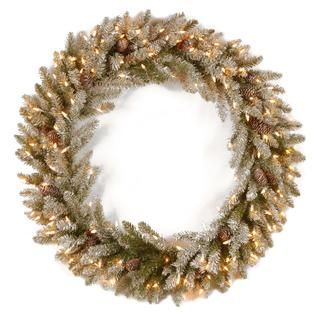 National Tree Company 36 Snowy Concolor Fir Wreath with Clear Lights
