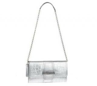 KellyRutherford Croco Embossed Leather Bag with Removable Chain Strap —