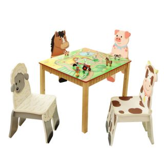 Teamson Kids Happy Farm Room Kids 5 Piece Square Table and Chair Set