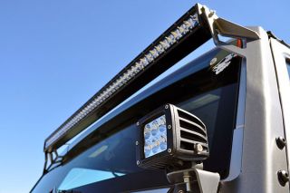 2007 2016 Jeep Wrangler Light Mounts & Wiring   Poison Spyder 45 28 R50   Poison Spyder Windshield Light Bar Mounts