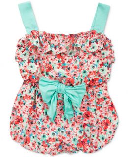 Rare Editions Baby Girls Coral Floral Print Romper   Dresses   Kids