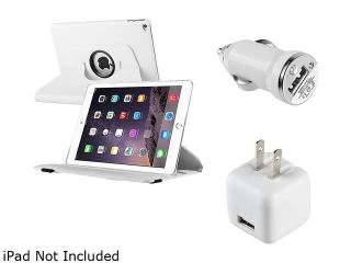 iPad Air 2 Case,Insten White 360 degree Swivel Leather Case + White Car Charger + Travel/Wall Charger for Apple iPad Air 2 2036083 