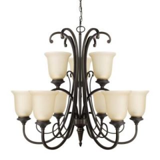 Globe Electric Beverly 9 Light Chandelier with Amber Glass Shade 65572