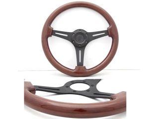 14" 350mm Wooden Steering Wheel Classic Wood Grain Sport Black Spoke Horn Button 