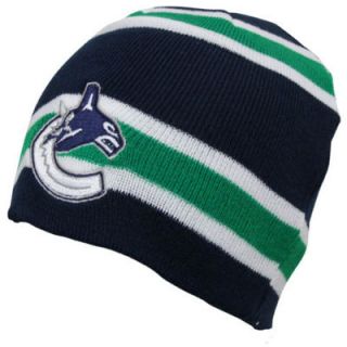 Old Time Hockey Vancouver Canucks Tri Color Venture Uncuffed Knit Hat   Navy Blue/Green/White