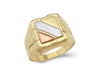 14k Tri Color Gold Mens Large Watch Band Fashion Ring 