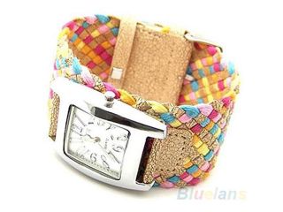 Hot Popular Candy Color Ladies Girls Braided Plaited Rope Wrap Wrist Watch