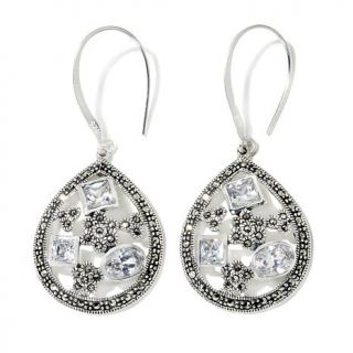 Gray Marcasite and Clear CZ Sterling Silver Drop Earrings   7455580