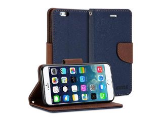 iPhone 6 Case   GMYLE Wallet Case Classic   Navy Blue & Brown Cross Pattern Slim Stand Case Cover 